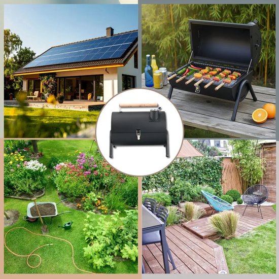 Kinghoff draagbare houtskoolbarbecue met deksel – 41 x 25 x 38 cm, zwart – foto 2