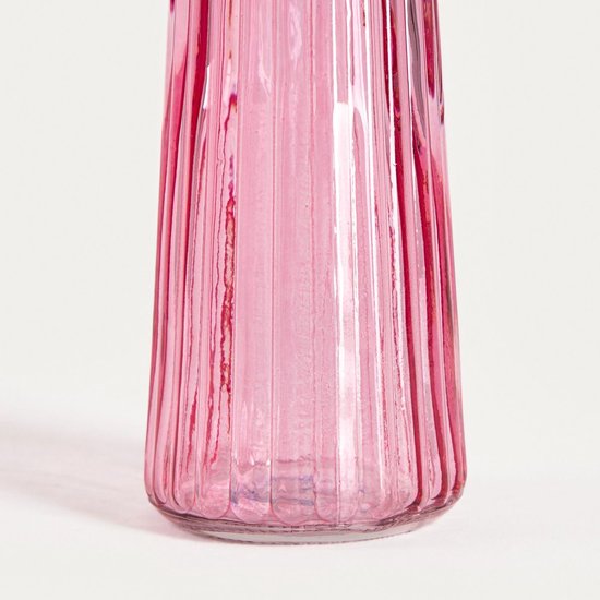 Homla - Amily Blumenvase - Glasvase - schmales Design - gerippte moderne Dekoration - Vase für Trockenblumen und frische Blumen - stilvolles Wohnaccessoire Pastell - Ø 6,5 x 23 cm - Rosa