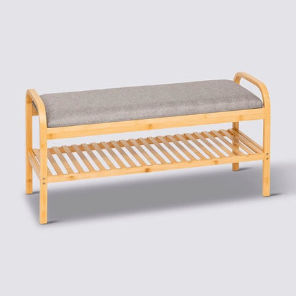 5Five Schoenenrek Bankje - 2-laags - bamboe/kunststof - 90 x 34 x 45 cm - voor 4 paar schoenen