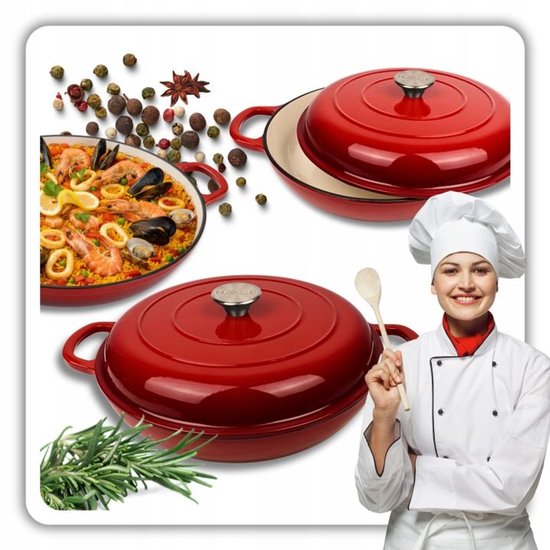 Hage - Braadpan - Geëmailleerde Gietijzeren Braadpan - Cast Iron Casserole - Geschikt voor Inductie, Gas & Oven - Inclusief Pannenonderzetter & Handgreepbeschermers - 3 Liters - Ø30 x 10.5 cm - Rood