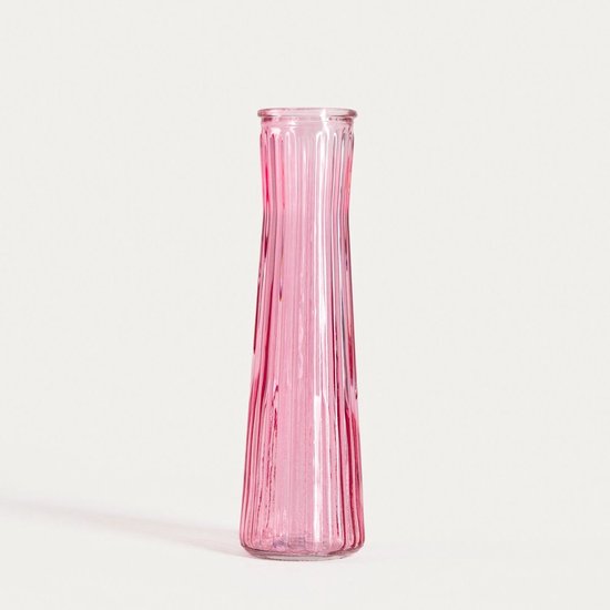 Homla - Amily Blumenvase - Glasvase - schmales Design - gerippte moderne Dekoration - Vase für Trockenblumen und frische Blumen - stilvolles Wohnaccessoire Pastell - Ø 6,5 x 23 cm - Rosa