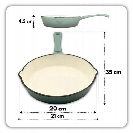 Hage - Koekenpan - Geëmailleerde Gietijzeren Koekenpan - Cast Iron Frying Pan - Geschikt voor Inductie, Gas & Oven - Ø20 x 4.5 cm - Pastel Teal