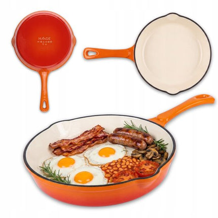 Hage - Koekenpan - Geëmailleerde Gietijzeren Koekenpan - Cast Iron Frying Pan - Geschikt voor Inductie, Gas & Oven - Ø20 x 4.5 cm - Oranje