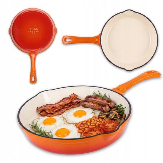 Hage - Koekenpan - Geëmailleerde Gietijzeren Koekenpan - Cast Iron Frying Pan - Geschikt voor Inductie, Gas & Oven - Ø20 x 4,5 cm - Oranje