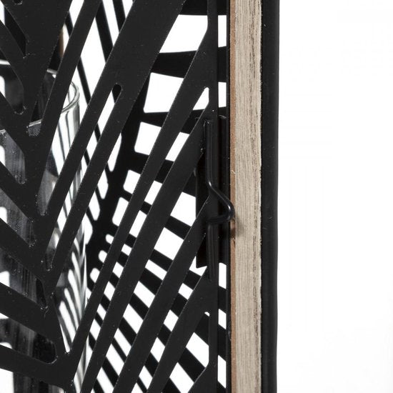 Lantaarn - windlicht - zwart - hout - 38cm - inclusief binnenglas