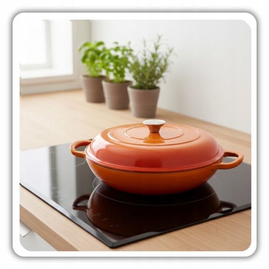 Hage - Braadpan - Lage Gietijzeren Braadpan met Deksel - Geëmailleerd - Oven & Inductie Geschikt - Voor Braden, Stoven en Ovenschotels - 3 Liters - 40,5 x 30 x 10,5 cm - Oranje