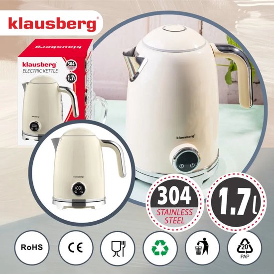 Klausberg waterkoker met temperatuurinstelling – beige, RVS, 1,7 liter – foto 4