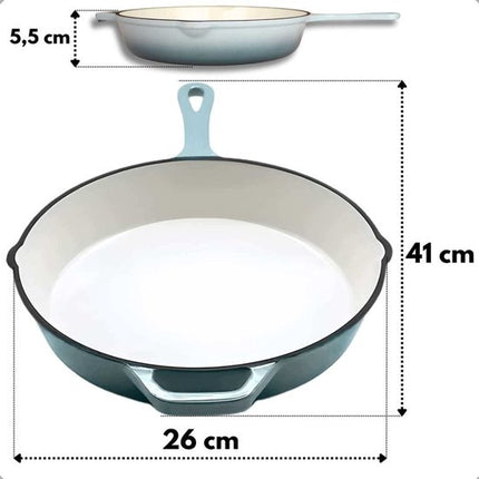 Hage - Koekenpan - Geëmailleerde Gietijzeren Koekenpan - Cast Iron Frying Pan - Geschikt voor Inductie, Gas & Oven - Ø26 cm - Pastel Teal