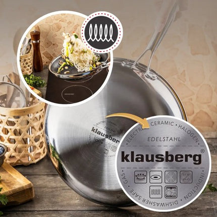 Klausberg 9023 - Koekenpan, antiaanbaklaag met honingraatstructuur - 28 cm - 3-laags - 304 roestvrij staal - PFOA-vrij