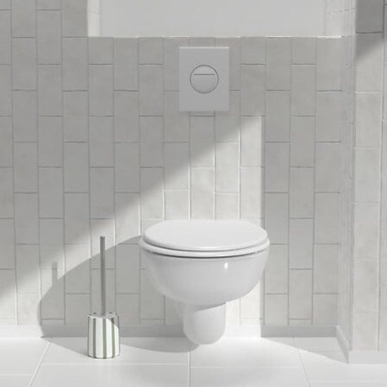 WC-Bürste Strio hoch – 39 cm Keramik Seladongrün – Stilvoll und praktisch – Toilettenbürste – Modern klassisch – Grüne Streifen – Keramisch