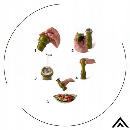 Hage - Handmatige Peper- en Zoutmolens - Peper & Zout - Keramisch Maalwerk - Verstelbare Maalgraad - 100 ml - Ø5.5 x 22 cm - Olijfgroen