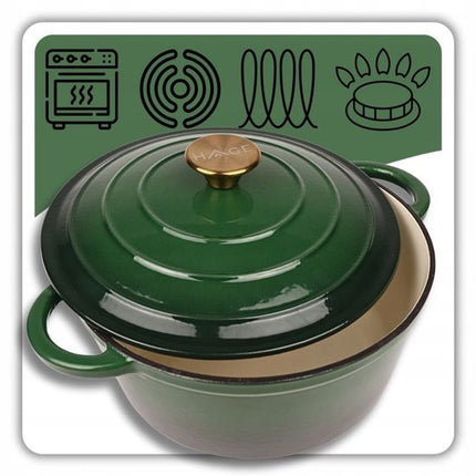Hage - Braadpan - Geëmailleerde Gietijzeren Braadpan - Casserole - Geschikt voor Inductie, Gas & Oven - Inclusief Pannenonderzetter & Handgreepbeschermers - 4 Liter - Ø24 x 12 cm - Donkergroen
