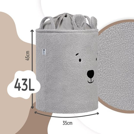 SIPO Speelgoedmand - Premium Bouclé-Editie - Opbergbak - Opbergmand - Met Drawstring Sluiting - Set van 2 - Bruine Beer & Grijze Beer Design - Voor Speelgoed - Kleding - Textiel - XL - 43 Liters - 35 x 35 x 45 cm - Bruin & Grijs