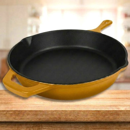 Hage - Koekenpan - Geëmailleerde Gietijzeren Koekenpan - Cast Iron Frying Pan - Geschikt voor Inductie, Gas & Oven - Ø26 cm - Mosterdgeel