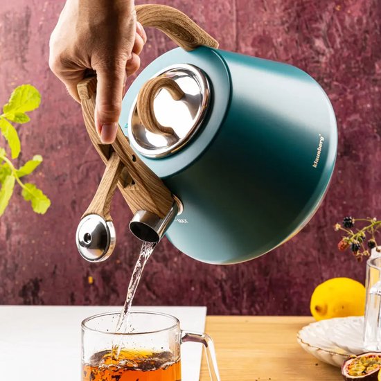 Klausberg - KB-9063 - Fluitketel 2.5L - RVS Waterketel - Matte Afwerking - Met Fluit - Afneembaar Deksel - Inductie - Gas - Elektrisch - Keramisch - Theeketel voor Koffie en Thee - Brede Voet - Turquoise Blauw