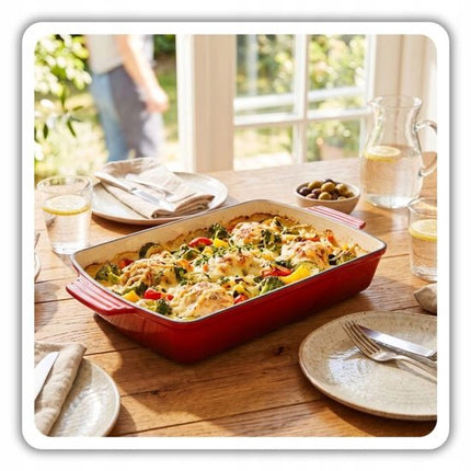 Hage - Gietijzeren Ovenschaal - Ovenschaal - Geëmailleerde Bakvorm - Voor Ovengerechten, Vlees, Taart en Ovenschotels - 3.5 Liters - 32 x 23.5 x 6 cm - Rood