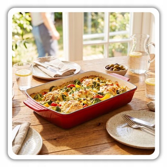 Hage - Gietijzeren Ovenschaal - Ovenschaal - Geëmailleerde Bakvorm - Voor Ovengerechten, Vlees, Taart en Ovenschotels - 3.5 Liters - 32 x 23.5 x 6 cm - Rood