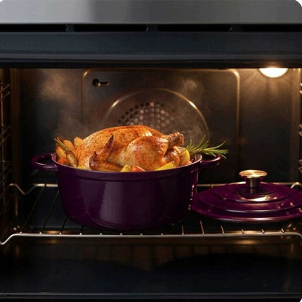 Hage - Gietijzeren Braadpan - Geëmailleerde Stoofpan met Deksel - Kookpan - Sudderpan - Bakpan - Inductie, Gas & Oven - 3 Liters - Ø22 x 13 cm - Aubergine Paars
