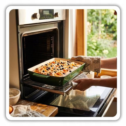 Hage - Gietijzeren Ovenschaal - Ovenschaal - Geëmailleerde Bakvorm - Voor Ovengerechten, Vlees, Taart en Ovenschotels - 3.5 Liters - 32 x 23.5 x 6 cm - Flesgroen