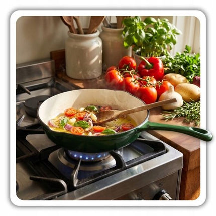 Hage - Koekenpan - Geëmailleerde Gietijzeren Koekenpan - Cast Iron Frying Pan - Geschikt voor Inductie, Gas & Oven - Ø20 x 4.5 cm - Donkergroen