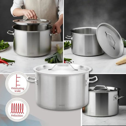 Kookpan - Catering Pan - Grote Soeppan met Deksel - Stockpot - Inductie Geschikt - voor Soep, Pasta & Stoofgerechten - 17L - Ø32 cm - RVS