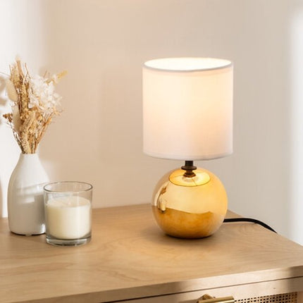 Timéo Bol Tafellamp - Keramische Lamp - Set van 2 - Moderne Tafellamp met Kabel - Sfeerverlichting voor Woonkamer - Slaapkamer - Bureau - 25cm in Hoogte - Goud