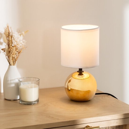 Timéo Bol Tischleuchte - Keramiklampe - 2er-Set - Moderne Tischleuchte mit Kabel - Stimmungsbeleuchtung für Wohnzimmer - Schlafzimmer - Büro - 25 cm Höhe - Gold