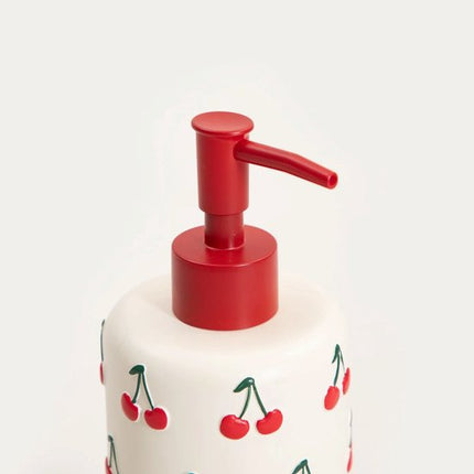 Homla - Zeepdispenser - Handzeepdispensermet Kersen Design - Badkameraccessoire - Handzeepdispenser voor Badkamer & Keuken - 540 ml - Polyresin - 7.8 x 21 cm - Rood & Wit