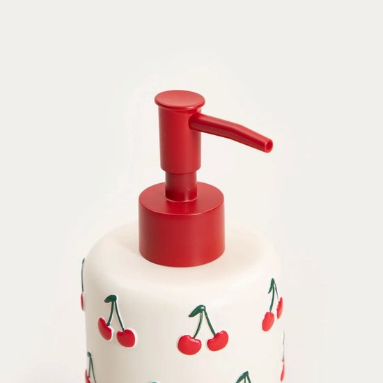 Homla zeepdispenser met kersen – polyresin, 540 ml, wit met rood – foto 3