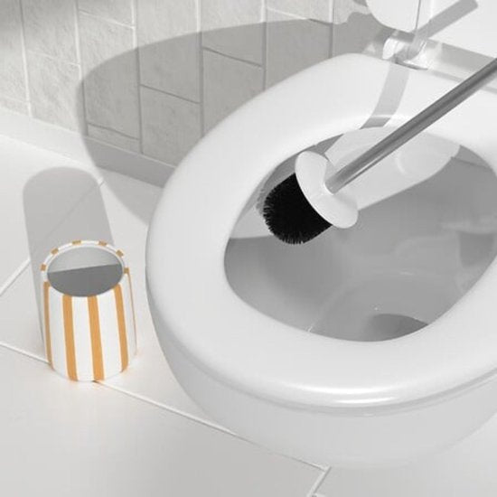 WC-Bürste Strio Hoch - 39 cm Keramik - Weizen - Toilettenbürste - Stehend - Keramisch - Gelbe Streifen - Freistehende WC-Bürste