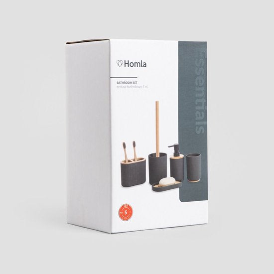 Homla Loreto badkamer accessoires set – 5-delig, zwart met bamboe – foto 2