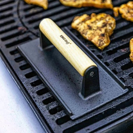 Kinghoff KH-1758 - Gietijzeren Hamburgerpers - Ergonomische Houten Handgreep