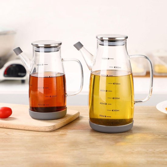 Glazen olie- en azijnfles 600 ml – borosilicaatglas met siliconen dop – foto 2