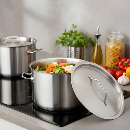Kookpan - Catering Pan - Extra Grote Soeppan met Deksel - Stockpot - Inductie Geschikt - voor Soep, Pasta & Stoofgerechten - 83L - Ø55 cm - RVS