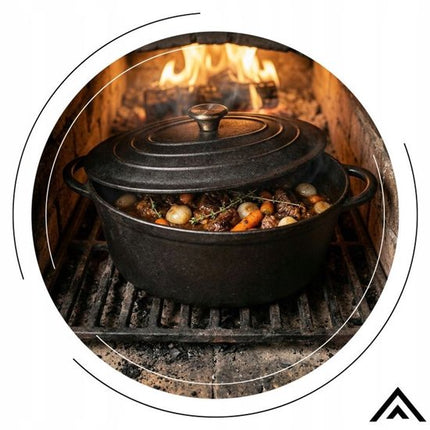 Hage - Braadpan - Gietijzeren Braadpan met Deksel - Voor Inductie, Gas, Oven, Grill en Vuur - 6.2 Liters - 34 x 25 x 13.5 cm - Zwart
