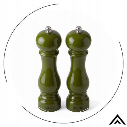 Hage - Handmatige Peper- en Zoutmolens - Peper & Zout - Keramisch Maalwerk - Verstelbare Maalgraad - 100 ml - Ø5.5 x 22 cm - Olijfgroen