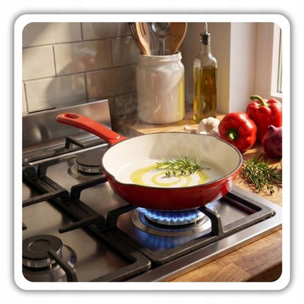Hage - Koekenpan - Geëmailleerde Gietijzeren Koekenpan - Cast Iron Frying Pan - Geschikt voor Inductie, Gas & Oven - Ø20 x 4.5 cm - Rood