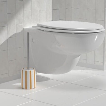 WC-Borstel Strio Hoog - 39 cm Keramiek - Tarwe - Toiletborstel - Staand - Keramisch - Gele strepen - Vrijstaande WC Borstel