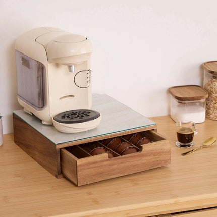 Koffiecup houder acacia met lade Five® - Hout - Sorteervakken | Decoratief | Nespresso cuphouders | Dolce gusto cuphouders
