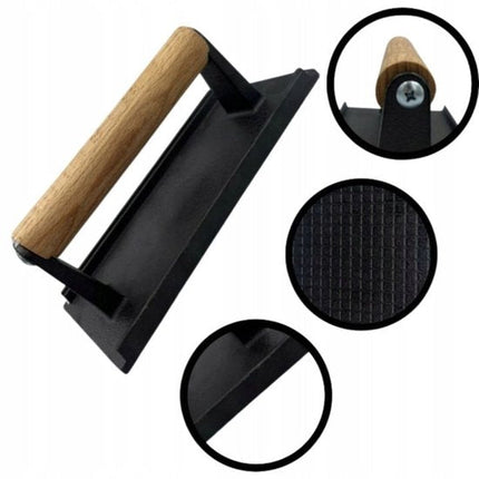 Hage - Hamburgerpers - Gietijzeren Burger Press - Smash Burger Press - Hamburgerpers met Houten Handgreep - Voor BBQ, Grill & Koekenpan - 20 x 10 cm - Zwart