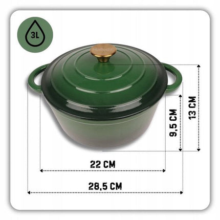 Hage - 2 Delig Keukenset - Gietijzeren Kookpan 3 L met Deksel - 22 cm - 2 Handmatige Zout- en Pepermolens - Keramisch Maalwerk - Inductie - Dutch Oven - Flesgroen