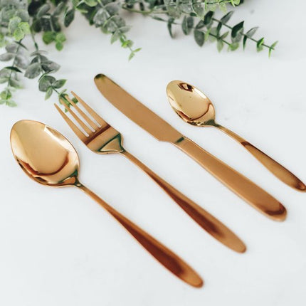 HOMLA - Abele Bestekset - 16-Delig Luxe Bestekset - Iridescent Cutlery Set - Modern Design Tafelbestek - Lepels, Vorken & Messen - RVS - Goud
