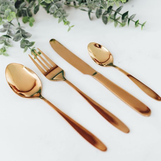 HOMLA - Abele Bestekset - 16-Delig Luxe Bestekset - Iridescent Cutlery Set - Modern Design Tafelbestek - Lepels, Vorken & Messen - RVS - Goud