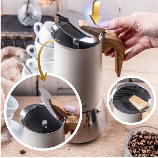Klausberg moka pot KB-7997 voor inductie – RVS espressomaker 600 ml, beige – foto 4