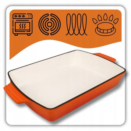 Hage - Gietijzeren Ovenschaal - Ovenschaal - Geëmailleerde Bakvorm - Voor Ovengerechten, Vlees, Taart en Ovenschotels - 3.5 Liters - 32 x 23.5 x 6 cm - Oranje