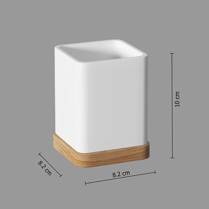 Natureo Badkameraccessoiresset - Luxe Badkamer Set - Badkamer Accessoires Set - Toiletborstel - Tandenborstelhouder - Zeepdispenser 300 ml - Polyresin/ASH - Wit