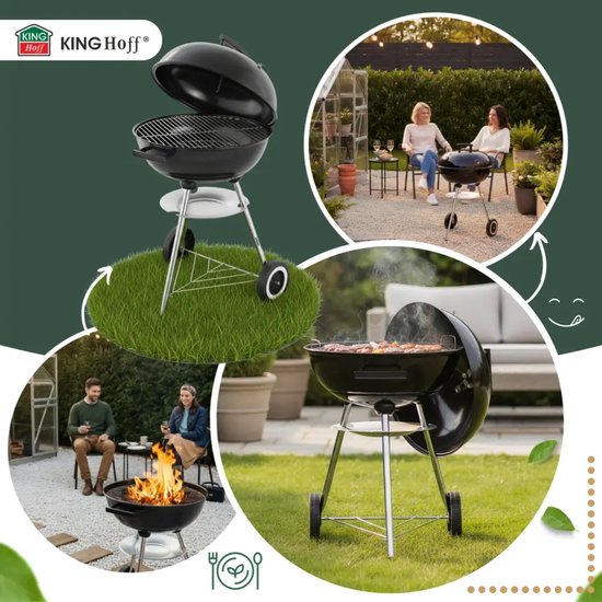 Kinghoff Kogelbarbecue met Deksel & Wielen – Ø43 cm – Zwart