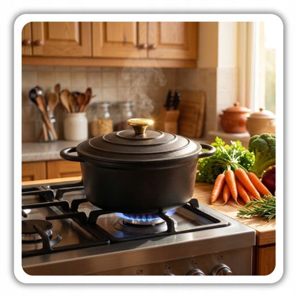 Hage - Geëmailleerde Gietijzeren Stoofpan - Braadpan met Deksel - Geschikt voor Inductie, Gas & Oven - Kookpot voor Braden, Stoven en Bakken - Inclusief Pannenhouder & Handbeschermers - 4L - Ø24 cm - Mat Zwart