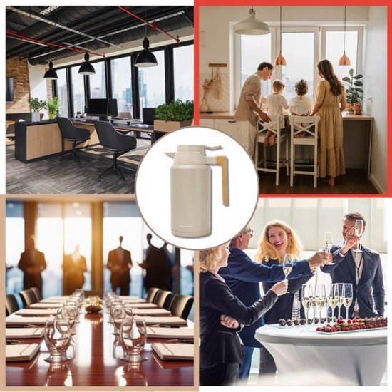 Klausberg vacuüm thermoskan 2 liter beige – RVS 304 met houten handvat – foto 2