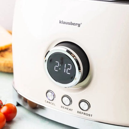 Klausberg - Broodrooster - Keuken Toaster - Toaster met LED Display en 6 Standen - Brede Sleuven Broodrooster - 2 Sneden - Retro Design - Ontdooifunctie & Opwarmfunctie - 850W - ca. 28.5 x 18.5 x 20 cm - Beige